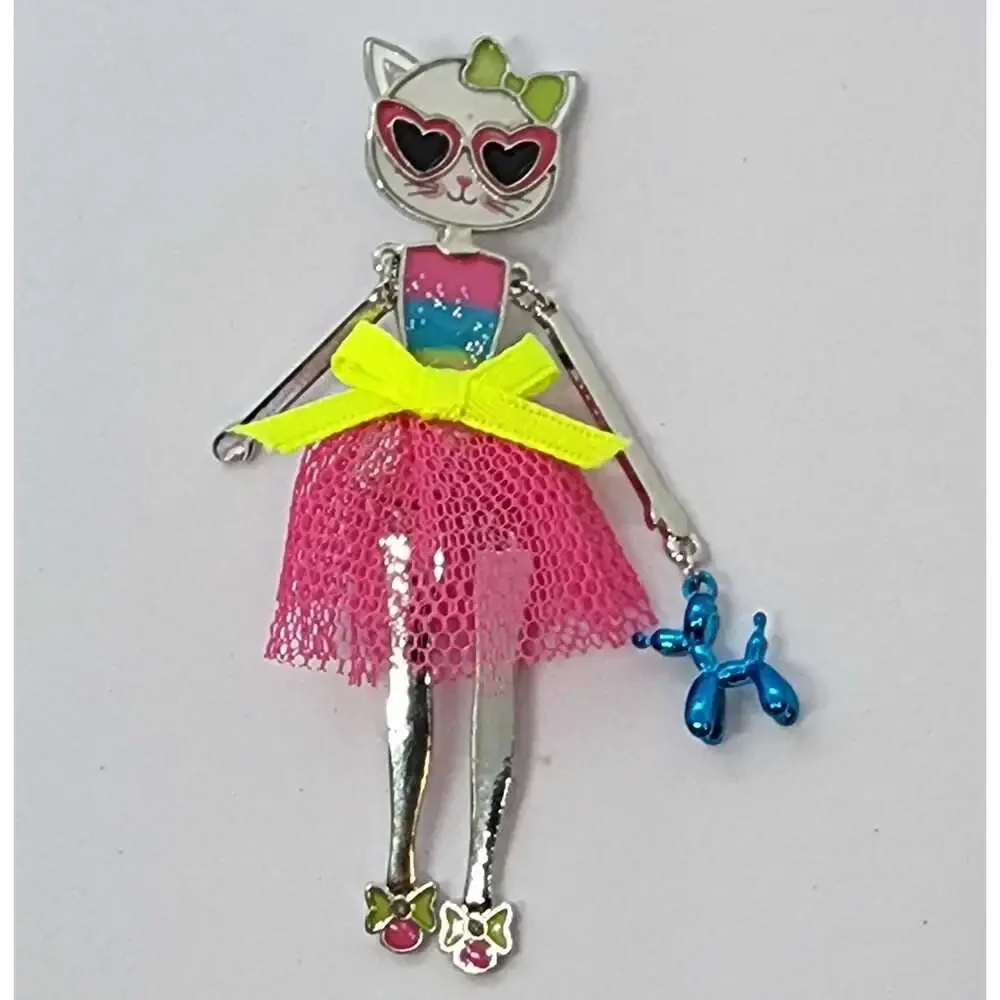 Cat Brooch Whimsical Tulle Skirt Sunglasses Balloon Animal Dangling Arms & Legs